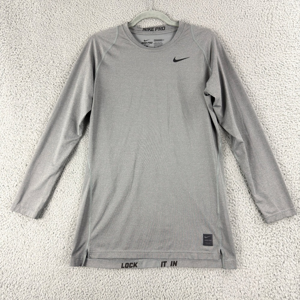 Nike Pro Compression Shirt Mens XL Gray Dri-FIT Long Sleeve Training 728047-022
